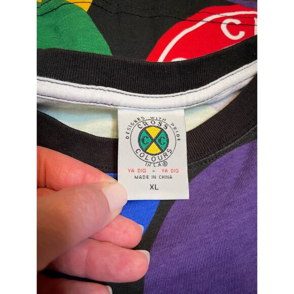 Vintage Cross Colours T-Shirt Colorful Rainbow Post Hip Hop Nation Yadig XL Y2K - Picture 5 of 7